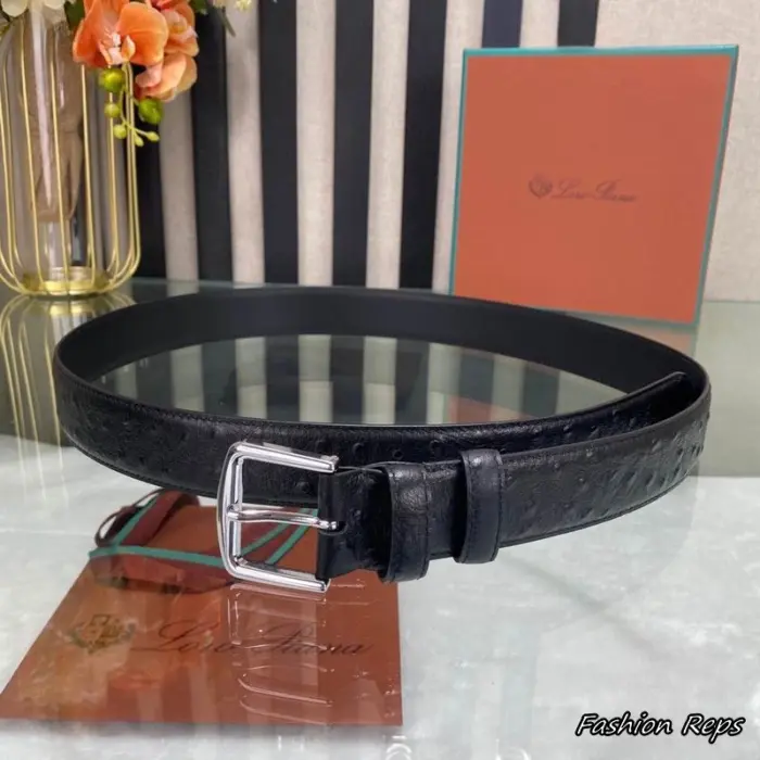 Loro Piana 35MM Men's Black Ostrich Leather Belt