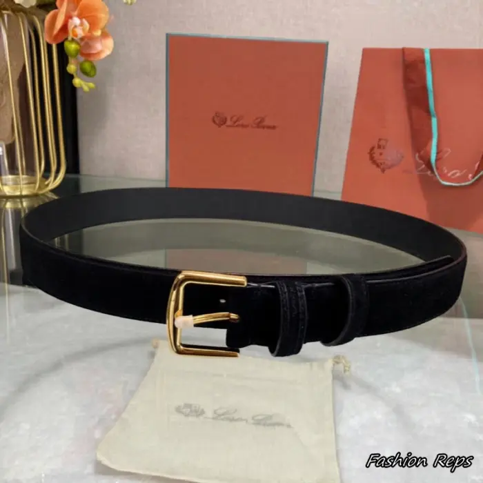 Loro Piana 35MM Black Suede Leather Belt In Different Buckle Colors