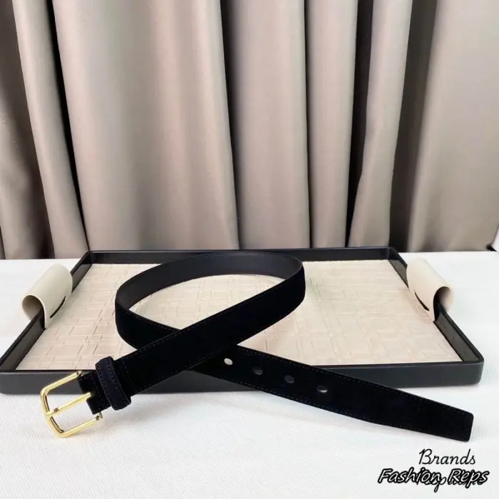 Loro Piana 30MM Black Suede Leather Belt In Different Buckle Colors