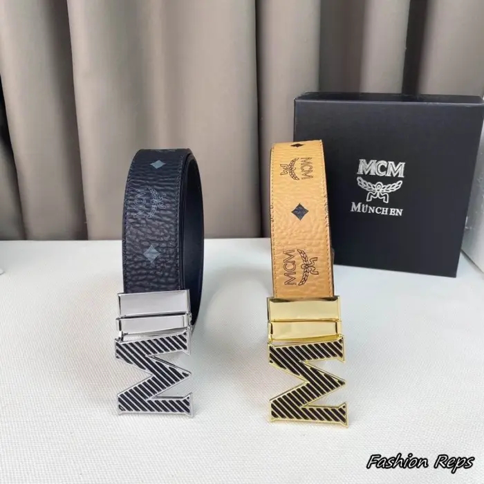 MCM 38MM Claus Reversible Monogram Leather Belt In Different Colors