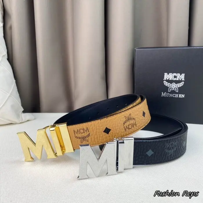 MCM 38MM Reversible Visetos Monogram Leather Belt In Different Colors