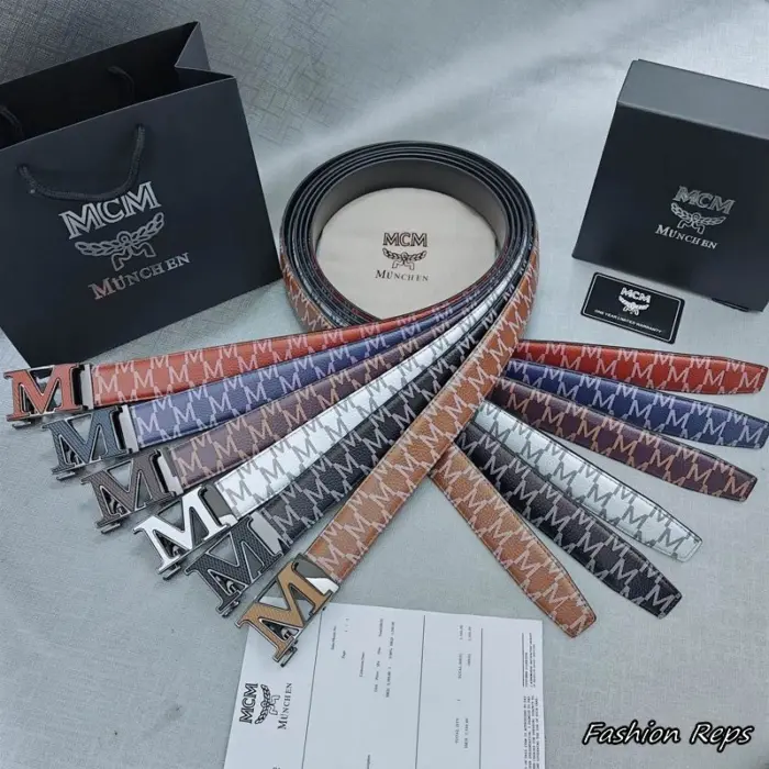 MCM 35MM Men's Reversible Cubic Monogram Leather Belts