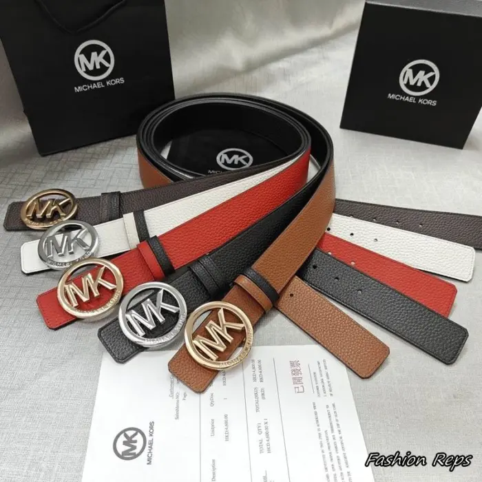 Michael Kors 38MM Men's Reversible Circular MK Logo Buckle Leather Belts
