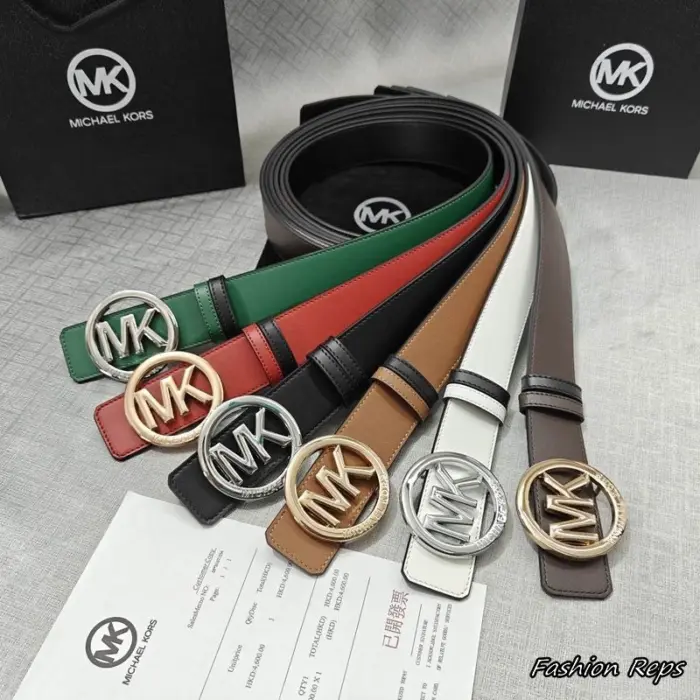 Michael Kors 38MM Men's Reversible Circular MK Logo Buckle Smooth Leather Belts