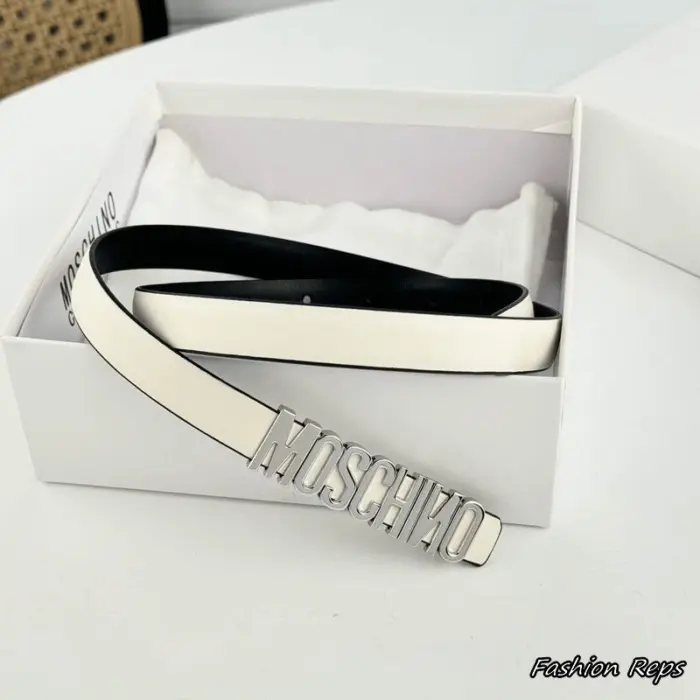 Moschino 15MM Moschino Lettering Buckle Slim Leather Belt In Different Buckle Colors