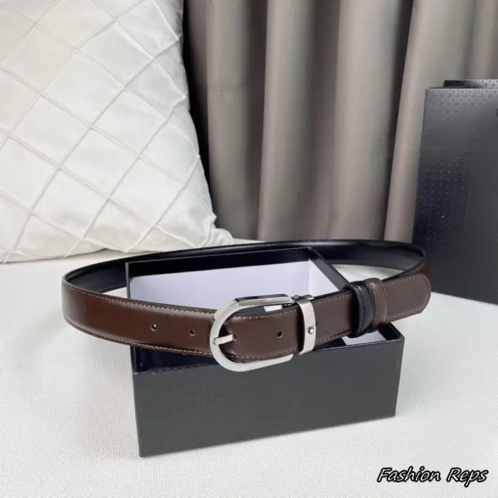 Montblanc 30MM Horseshoe Buckle Smooth Leather Belt In Different Buckle Colors