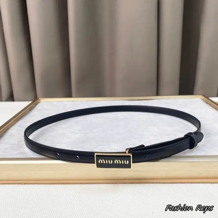 Miu Miu 15MM Enamel Logo Plaque Thin Leather Belt In Different Buckle Colors