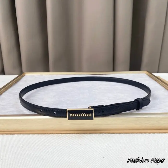 Miu Miu 15MM Rectangular Logo Plaque Textured Leather Belt