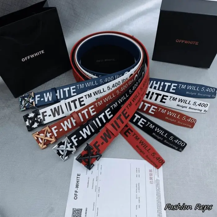 Off-White 38MM Industrial Logo Arrow Monogram Leather Belts
