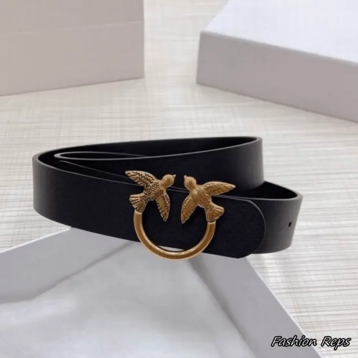 Pinko 30MM Love Birds Antique Brass Buckle Leather Belt