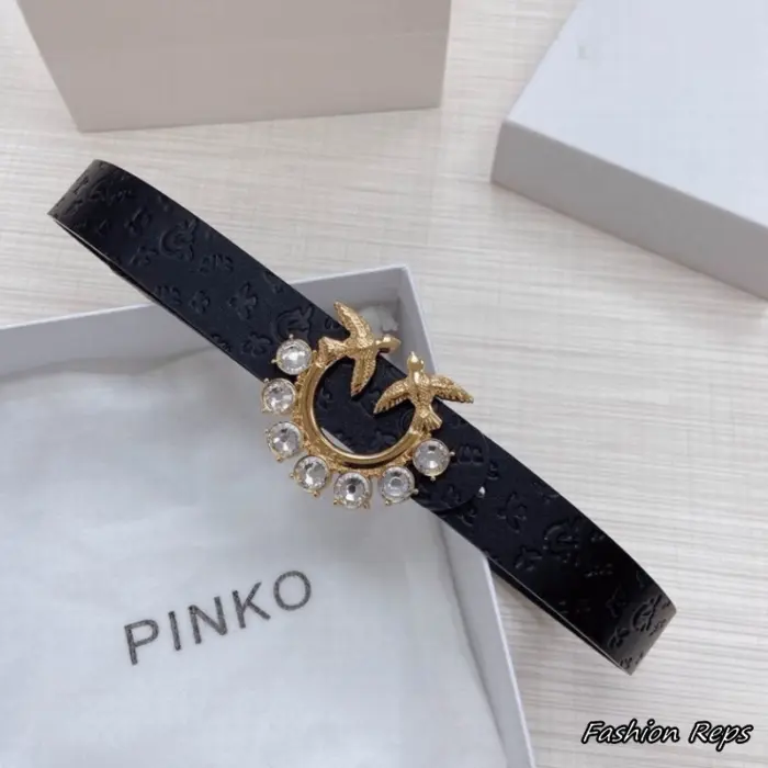 Pinko 30MM Crystal Embellished Love Birds Monogram Leather Belt