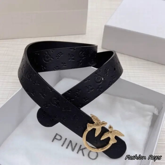 Pinko 30MM Women's Signature Swallow Buckle Embossed Leather Belt