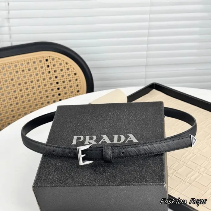 Prada 18MM Saffiano Leather Triangle Logo Tip Belt In Different Buckle Colors