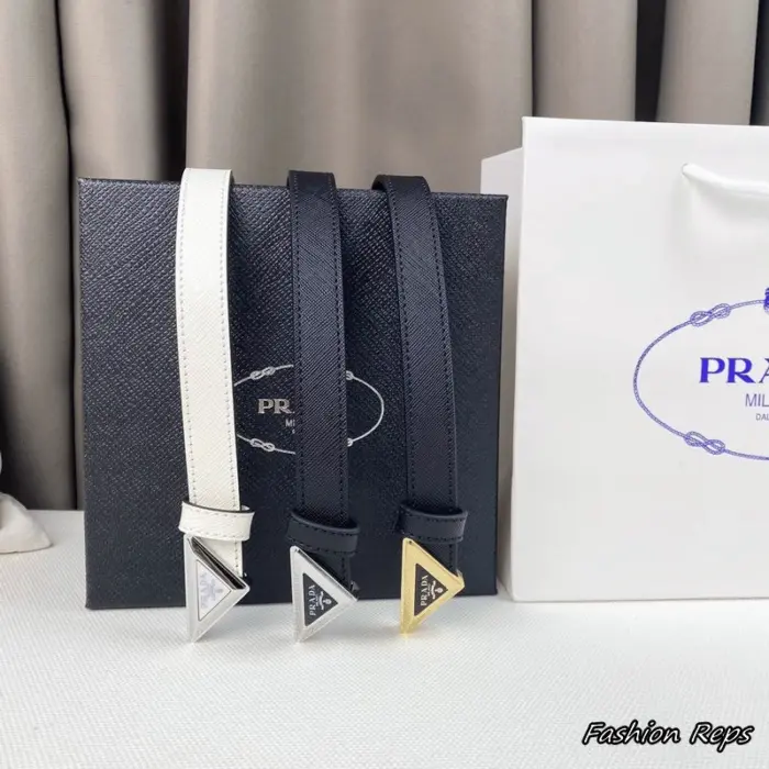 Prada 20MM Saffiano Leather Triangle Logo Tip Belts