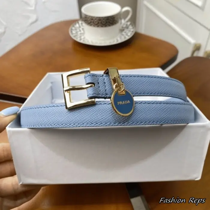 Prada 20MM Saffiano Leather Oval Charm Pin Buckle Belt In Different Colors