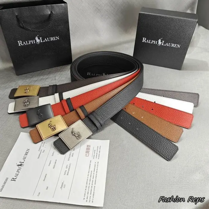 Ralph Lauren 38MM Reversible Polo Plaque Buckle Pebbled Leather Belts