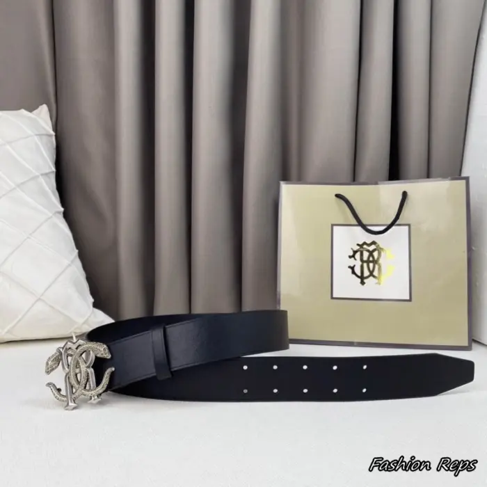Roberto Cavalli 38MM Men's Snake RC Monogram Logo Leather Belt In Different Buckle Colors