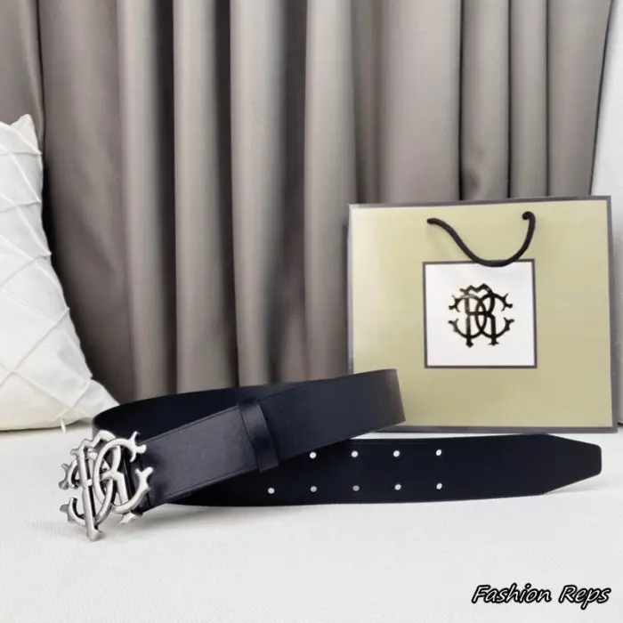 Roberto Cavalli 38MM Vintage RC Logo Monogram Black Belt In Different Buckle Colors