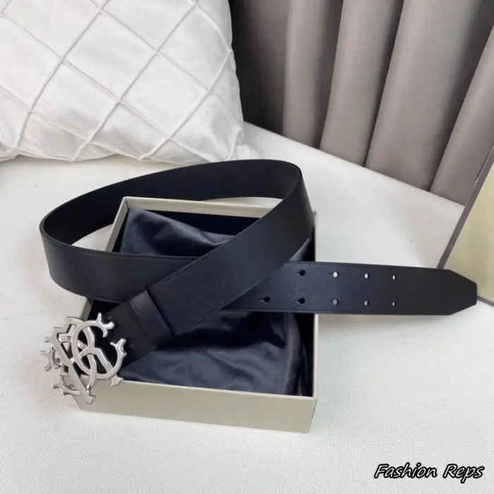 Roberto Cavalli 38MM Gothic Baroque Monogram Leather Belt In Different Buckle Colors