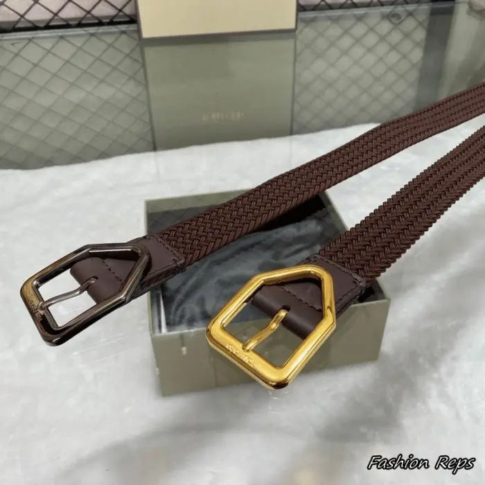 Tom Ford 35MM Brown Woven Stretch Leather Belt In Different Buckle Colors