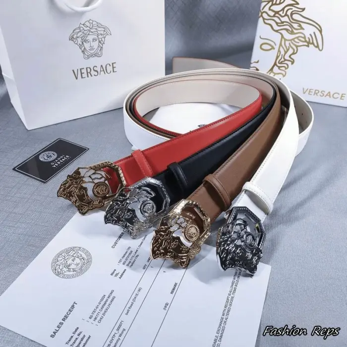 Versace Medusa Head Cut Out Buckle Leather Belts