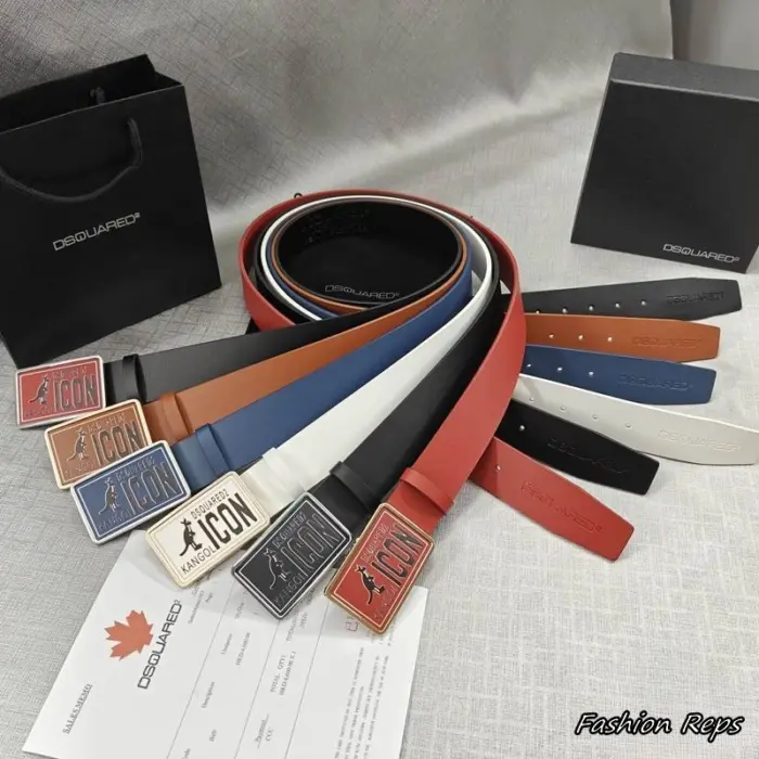 Dsquared2 ICON 38MM Kangol Logo Embossed Leather Designer Belts