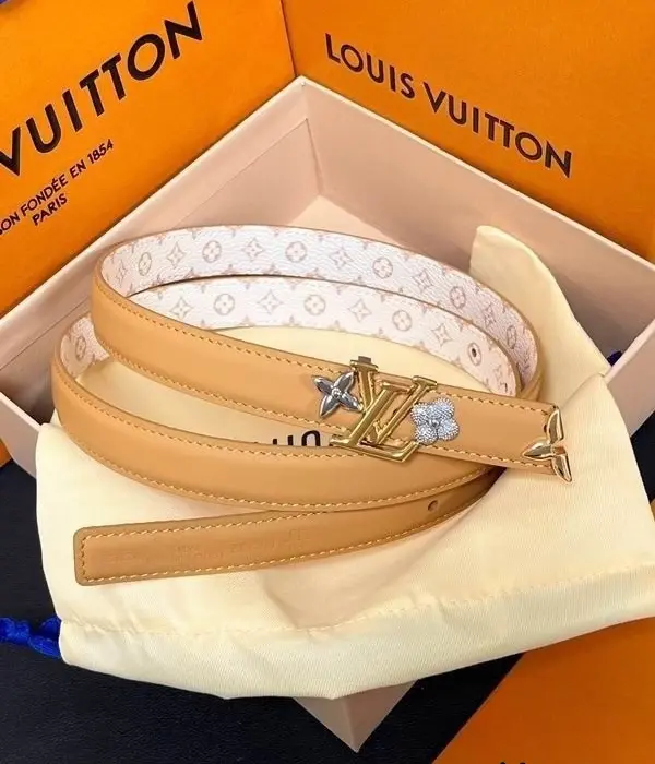 Louis Vuitton 20MM LV Initials & Crystal Monogram Flower Accent Belt In Different Buckle Colors