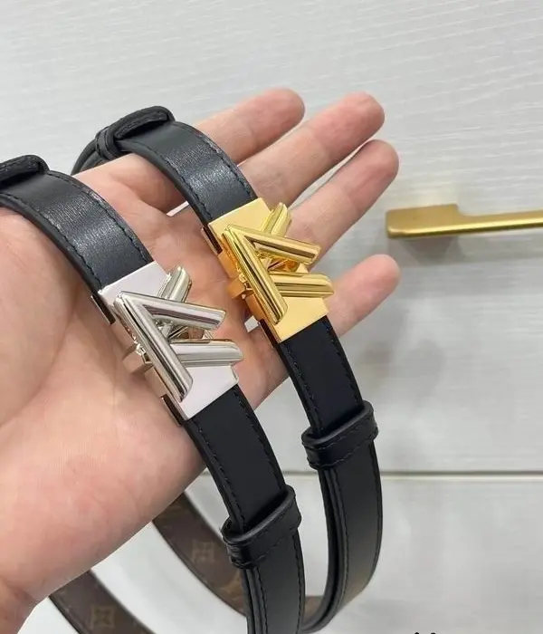 Louis Vuitton 20MM LV Twist Metal Lock Black Leather Belt In Different Buckle Colors