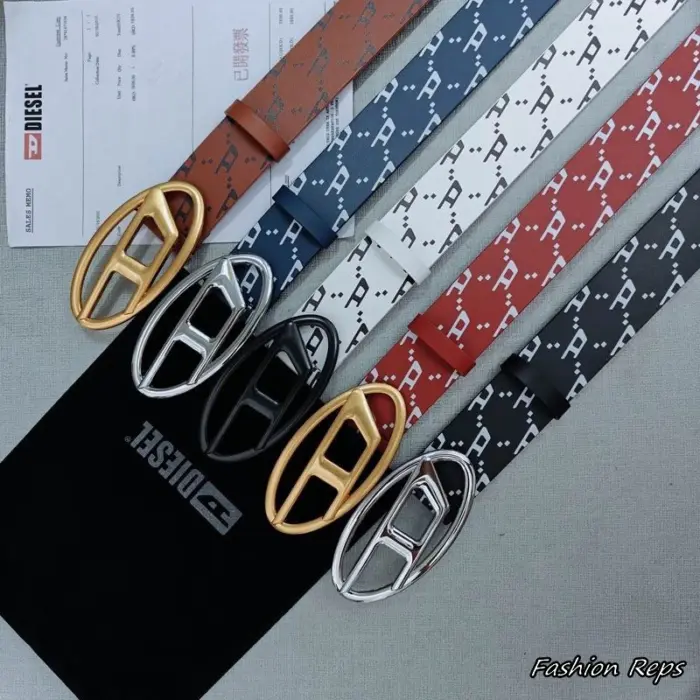 Diesel 38MM Designer Cut Out "D" Plaque Leather Belts