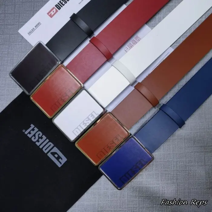 Diesel 38MM Debossed Lettering Box Buckle With Smooth Leather Belts