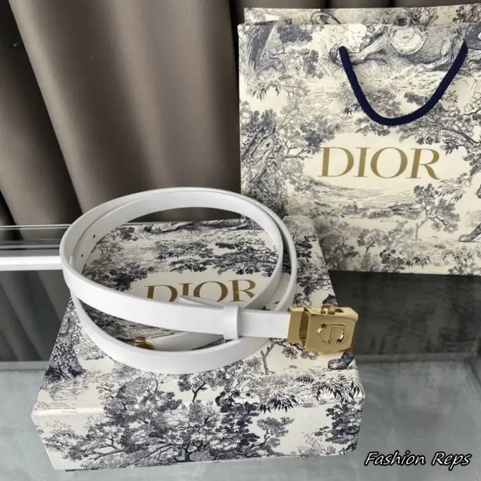 Christian Dior 17MM Slim White Leather Belt In Multiple Buckle Colors