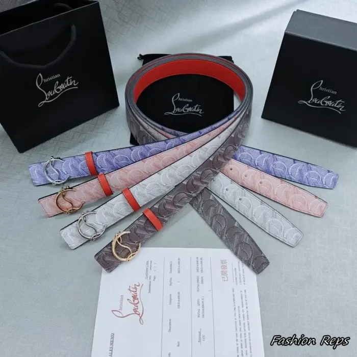 Christian Louboutin 35MM CL Logo Monogram Patterned Leather Belts