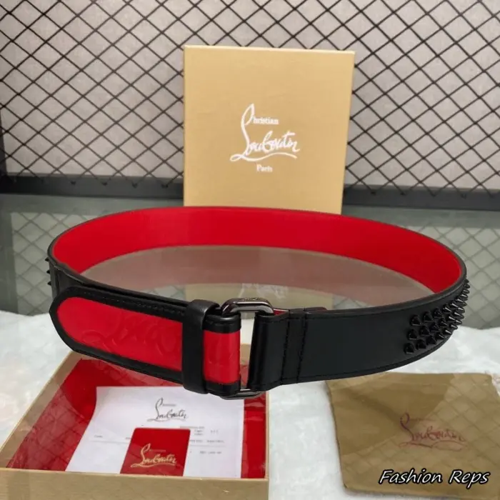 Christian Louboutin 38MM Black & Red Spiked Frame Belt