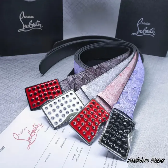 Christian Louboutin 38MM Monogram Jacquard Spiked Plaque Belts