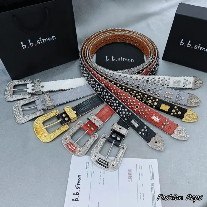 B.B. Simon Swarovski Crystal Studded Leather Belts In Different Buckle Colors