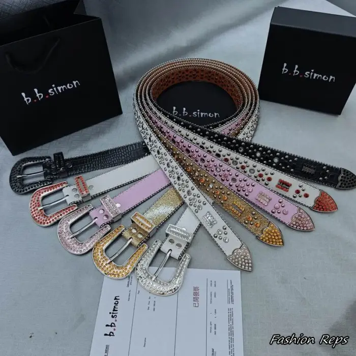 B.B. Simon Crystal Embellished Leather Belts In Different Buckle Colors