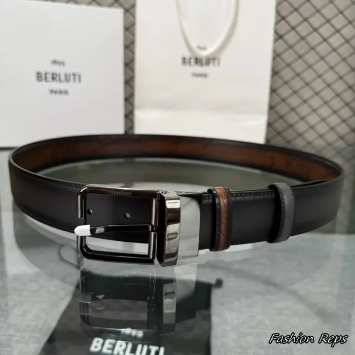 Berluti 35MM Square Buckle Reversible Scritto Belt In Different Colors