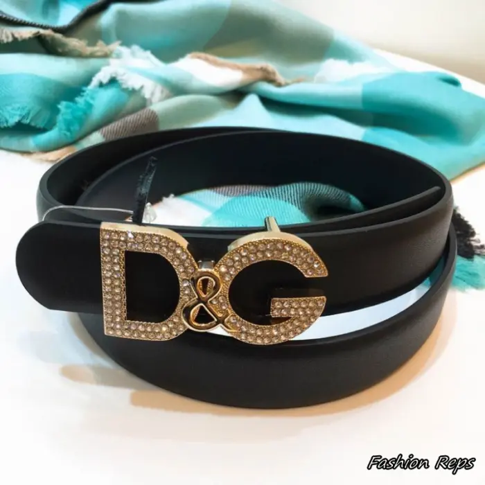 Dolce & Gabbana 25mm Black Polished Calfskin DG Logo Crystal Belt