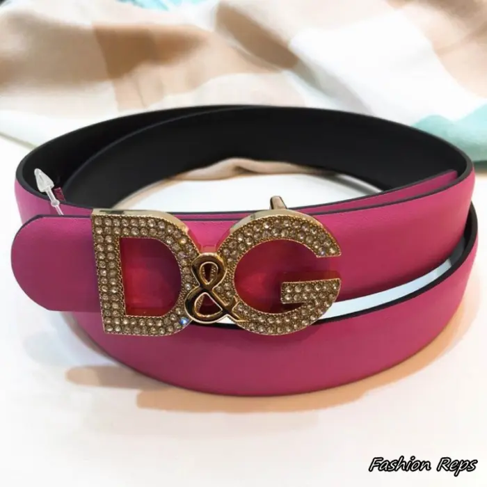 Dolce & Gabbana 25mm Pink Polished Calfskin DG Logo Crystal Belt