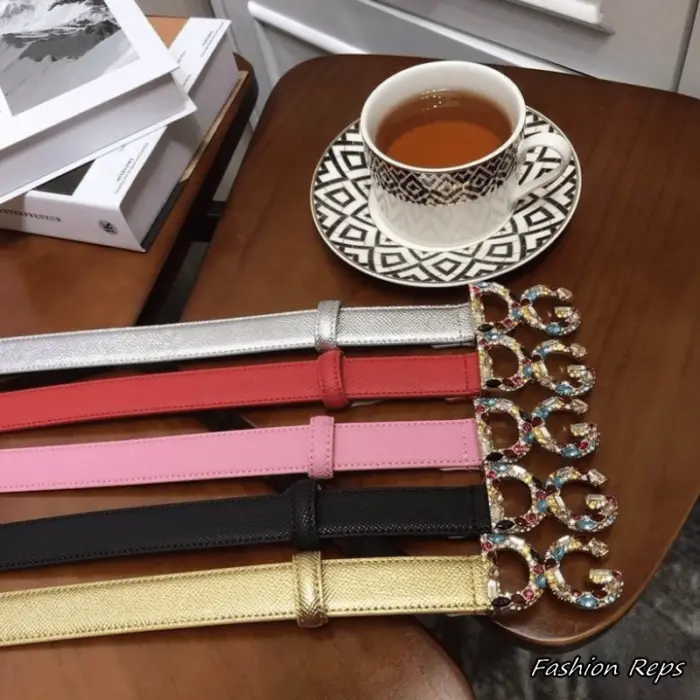 Dolce & Gabbana 25mm Women’s Textured Leather Bejeweled DG Belt In Different Colors