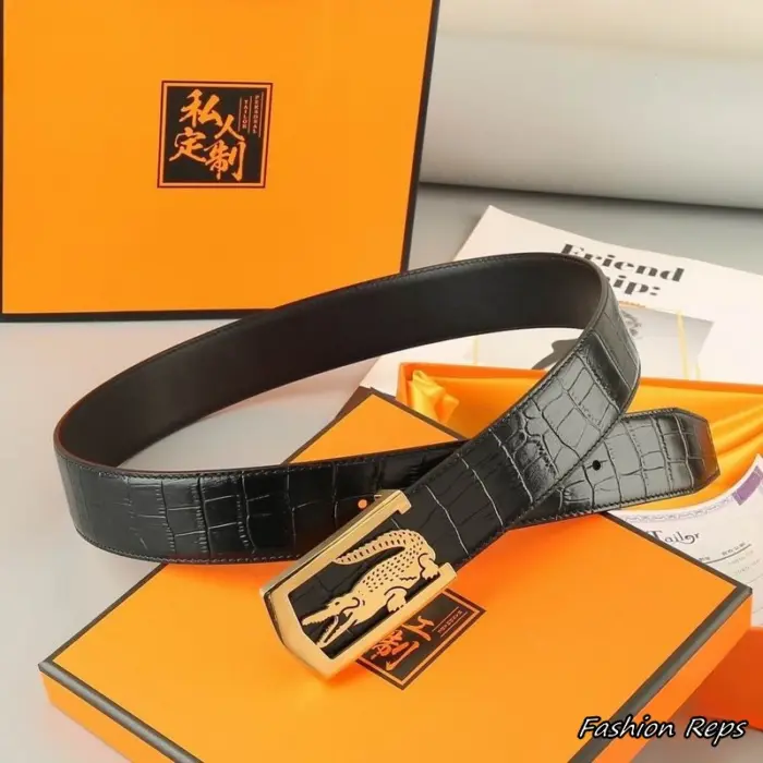Lacoste 35MM Men's Black Crocodile Leather Belt In Different Buckle Colors