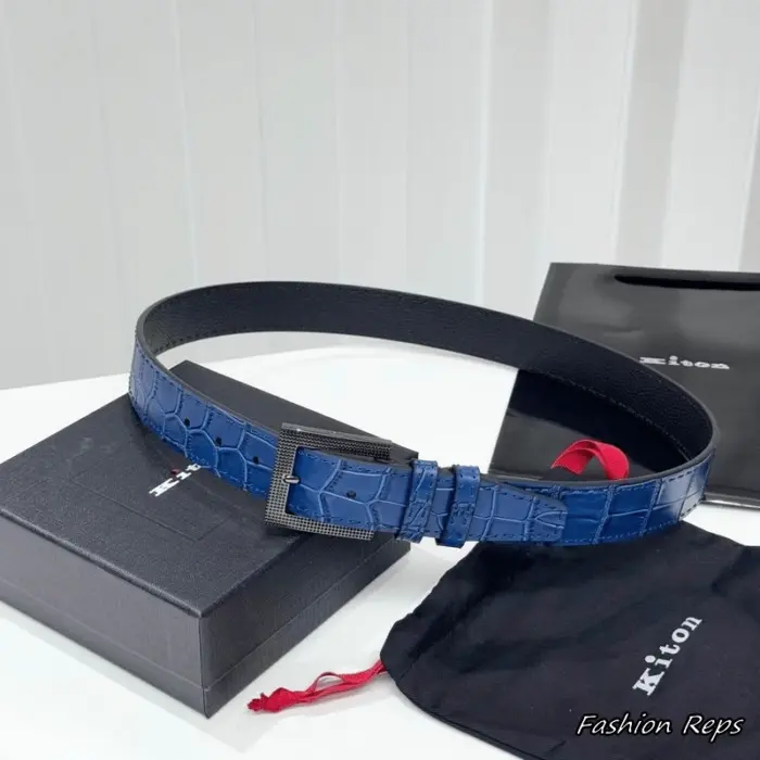 Kiton 35MM Men's Blue Crocodile Leather Belt
