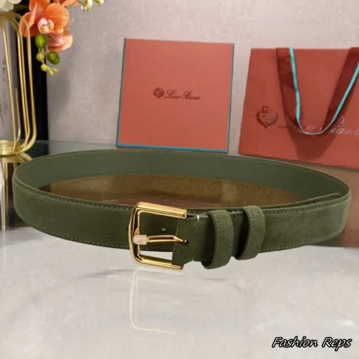 Loro Piana 35MM Men's Olive Green Suede Leather Belt In Different Buckle Colors