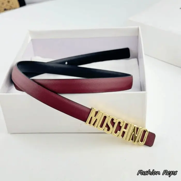 Moschino 15MM Moschino Logo Letter Buckle Burgundy Slim Leather Belt In Different Buckle Colors