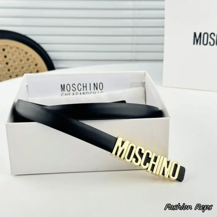 Moschino 15MM Moschino Logo Letter Buckle Black Slim Leather Belt In Different Buckle Colors