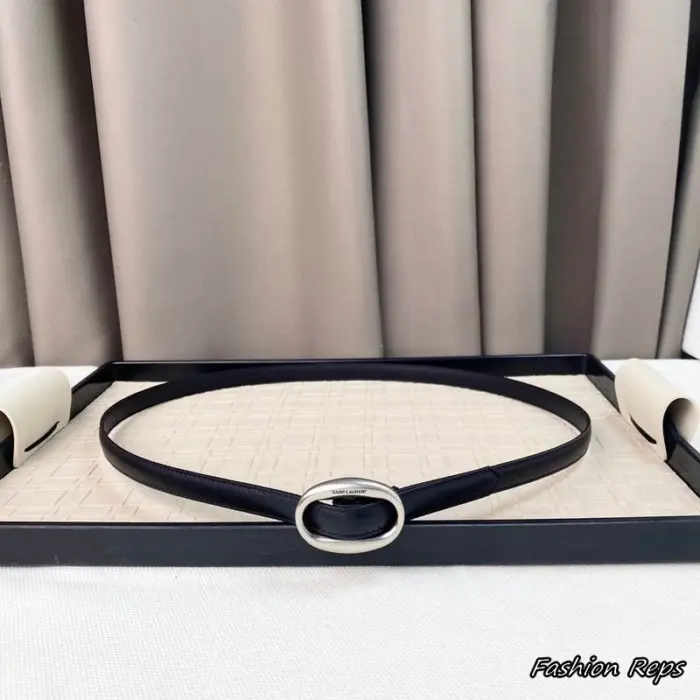 Saint Laurent 15MM Oval Buckle Smooth Leather Belt In Different Buckle Colors