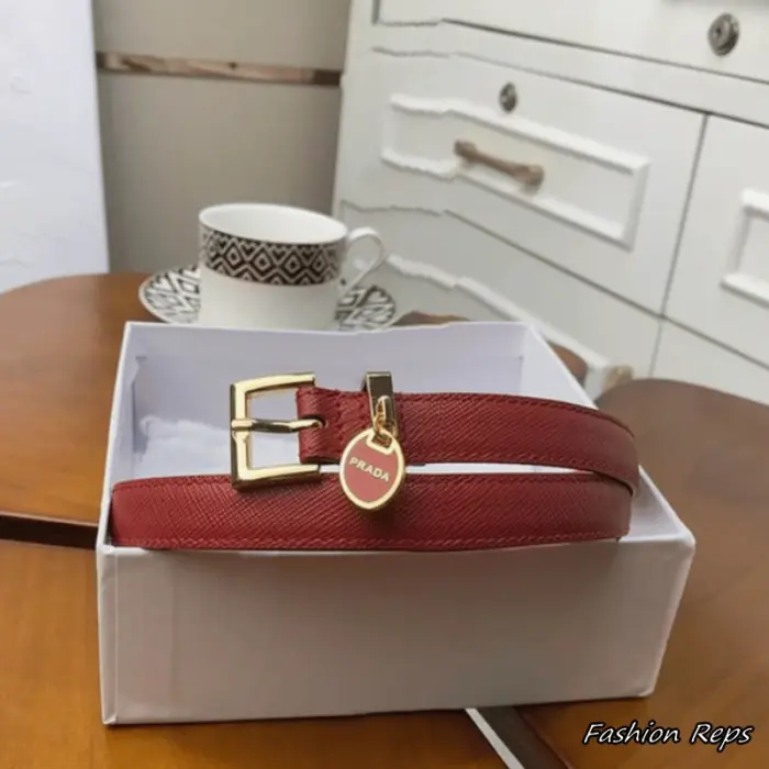 Prada 20MM SSaffiano Leather Oval Charm Pin Buckle Belt In Different Colors
