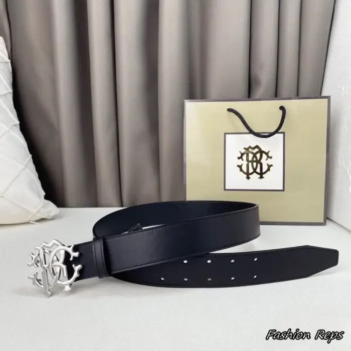 Roberto Cavalli 38MM Men's RC Monogram Logo Leather Belt In Different Buckle Colors
