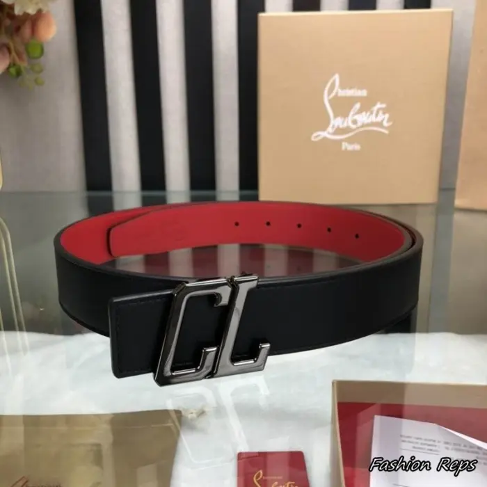 Christian Louboutin 35MM Black & Red CL Logo Leather Belt