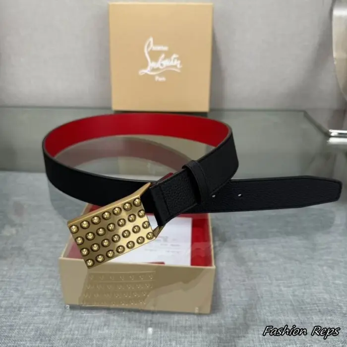 Christian Louboutin 35MM Golden Spiked Plaque Belt